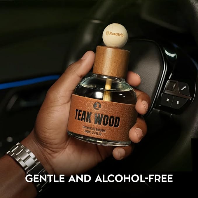 Car Air Freshener - Long Lasting Essential Oil Diffuser - Aromatherapy Accessories for Men &amp Women - Valentines Day Gifts for Him - Teakwood Car Scent Diffuser 3.38 FL OZ/100ML