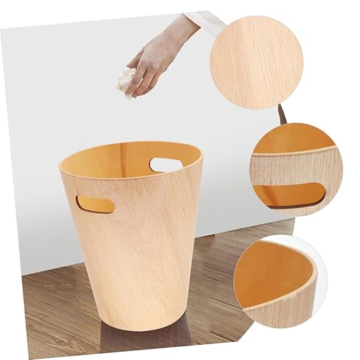 Japanese-Style Wooden Desktop Trash Can Minimalist Tiny Wastebasket for Office Desk and Bathroom Portable Large Capacity Storage Bin Easy to Clean Wood Garbage Container for Living