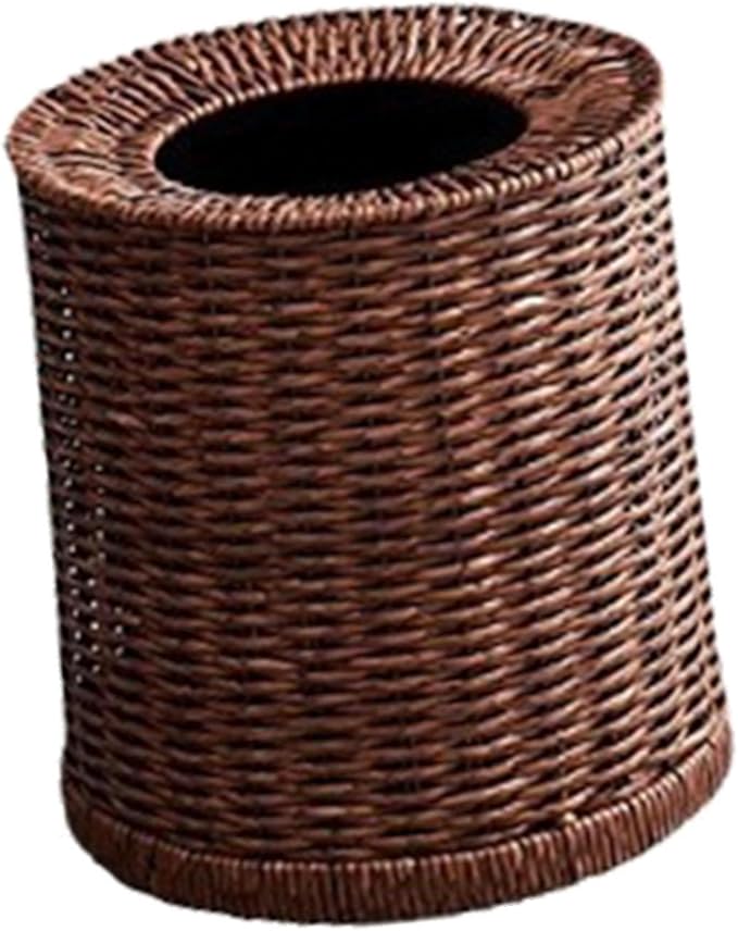 Imitation Rattan Trash Can Rubbish Can Waste Basket Elegant Decorative Dustbin Practical Woven Wastebasket for Living Room S