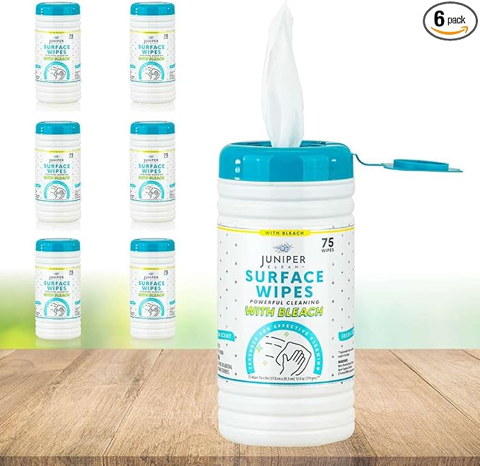 6 Pack Surface Cleaning Wipes with Bleach All-Purpose Cleaner for Bathroom Kitchen Office 450 Count Canister Fresh Scent 7.5 x 7 Sheet Lint Free &amp Durable