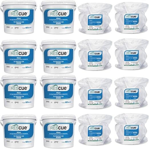 Rescue Bucket Wipes 8 Pack &amp Bucket Refill Wipes 8 Pack – Disinfectant Cleaner for Vet Use Designed to Clean Kennels Litter Boxes &amp More