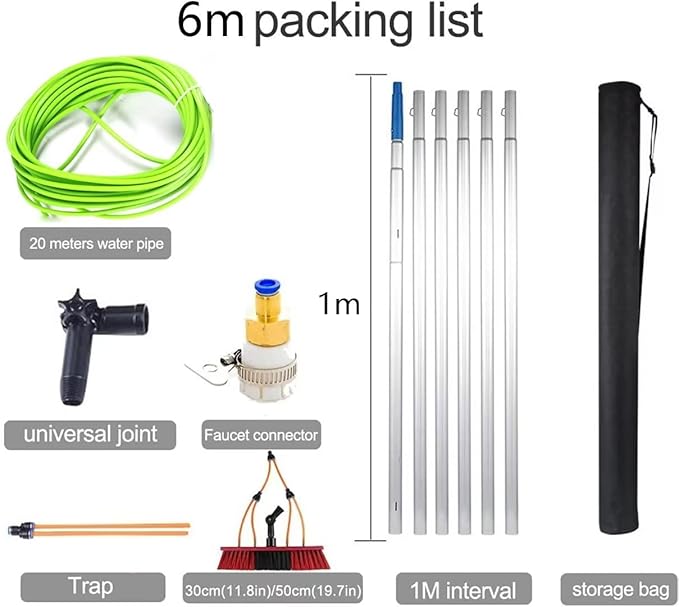 20ft 6m Water Fed Telescopic Window Cleaning Pole Solar Panel Extendable Extended Extension Hose Fed Squeegee Brush Tool Kit Window Cleaner