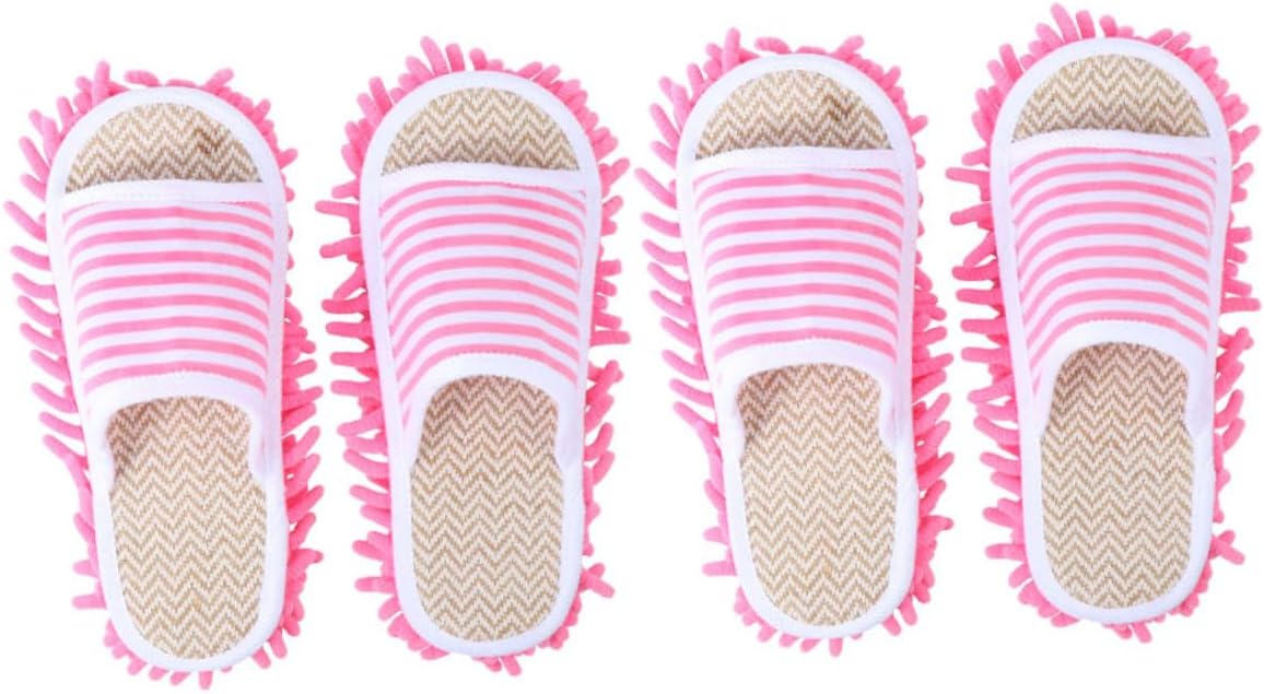 FRCOLOR 2pairs Men and Women Home Slippers Washable Mop Shoes Striped Design Comfortable Cleaning Socks for Floor