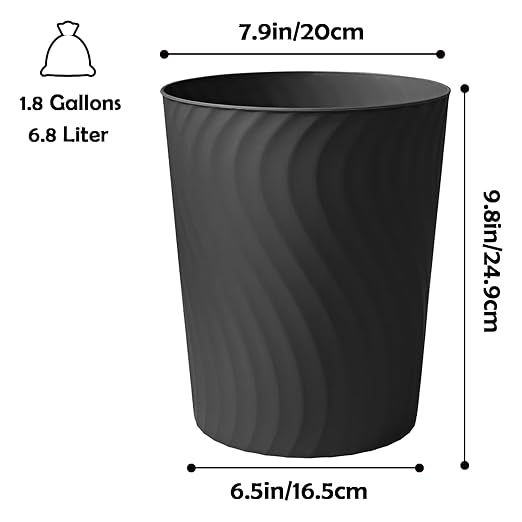 YGJT Small Trash Can 6 Pack 1.8 Gallons Bathroom Trash Can Slim Waste Basket Round Garbage Can Plastic Trash Bin for Kitchen Dorm Bedroom Office Living Room Study Compact Spaces(Black)