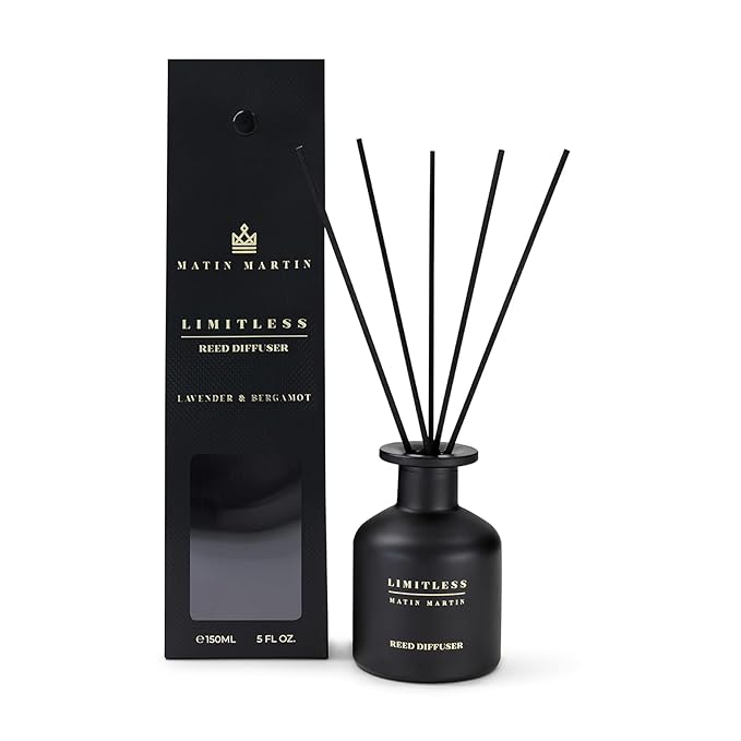 Matin Martin Limitless Reed Diffuser 5 oz - Luxury Aromatherapy with Lavender &amp Bergamot - Home Decor Gift for Bedroom Office Living Room Bathroom - Long Lasting Scent with Premium Fragrance St