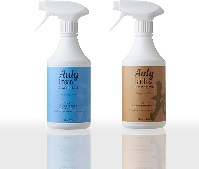 Auly Earth Deodorizing Mist - Mineral-Based Odor Eliminator for Fabric &amp Air - Unscented Spray for Homes with Pets - Japanese Mineral Formula (17 Fl Oz)