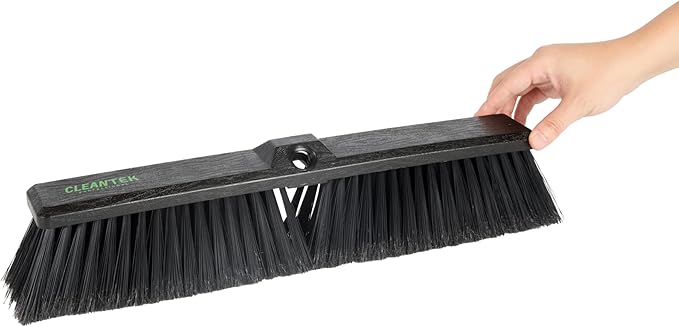 Restaurantware-BROOM HEAD ONLY: Clean Tek Professional 17.13-Inch Push Broom Head 1 Heavy-Duty Cleaning Tool - Handle Sold Separately Fine Flagged Bristles Black Plastic Outdoor Use