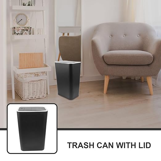 NUOBESTY Plastic Trash Can with Press Lid Removable Wastebasket for Bathroom Bedroom Kitchen Compact Lightweight Garbage Bin with Smooth Finish Modern Household Trash Container for Use