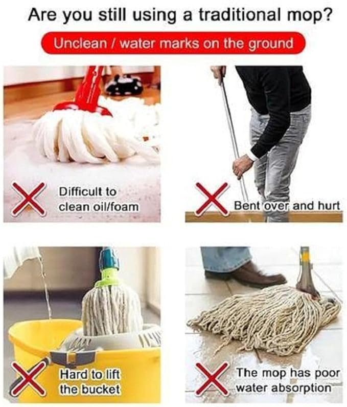 360° Rotatable Adjustable Cleaning Mop - Extendable Wall &amp Floor Mop with Fast Water Absorption for High Places Corners and Gaps (77-167CM)
