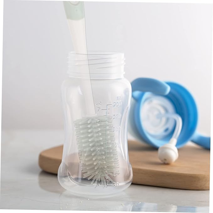 VICASKY 2pcs Silicone Bottle Cleaning Brush Set Rotating High-Temperature Resistant Flexible Bristles for Stain Removal for Milk Bottles and Water Containers Light Green