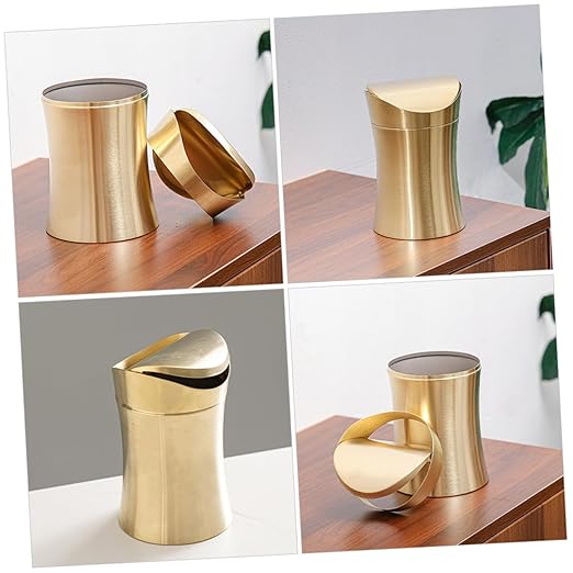 VILLCASE Mini Covered Trash Can with Lid for Bathroom and Desktop Stainless Steel Mini Garbage Bin for Home Office Space-Saving Small Countertop Wastebasket with Easy to Clean