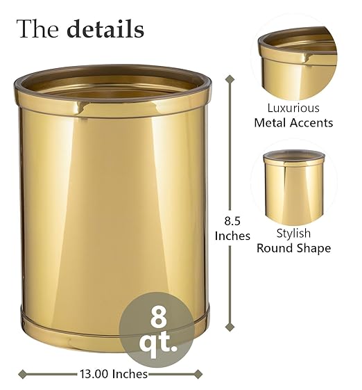 Kraftware Mylar Round Waste Basket 11 Polished Brass Color