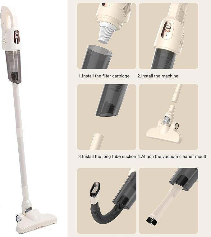 AYNEFY Cordless Stick Vacuum Cleaner 270° Rotation 10000PA Suction Power Washable Filter Long Battery Life Deep for Household Car Easy to Vacuum Dust Keyboard