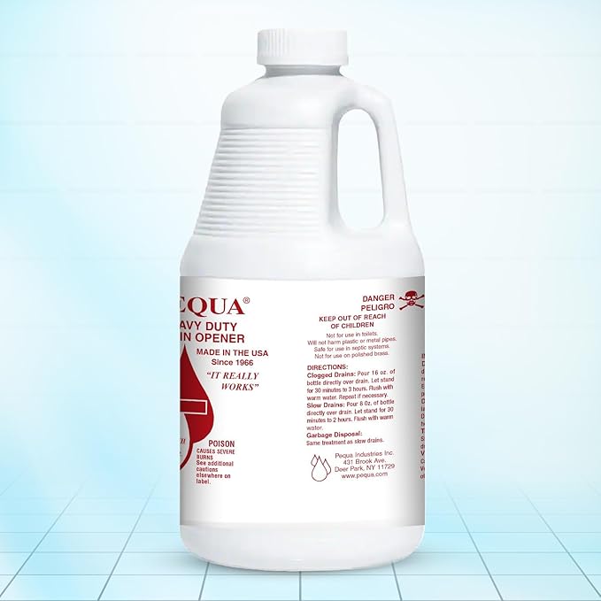 PEQUA INDUSTRIES 64 oz Pequa Heavy Duty Drain Opener - Powerful Non-Acid Fast-Acting Formula Safe for All Pipes Industrial strength Drain Cleaner for Sinks Tubs Septic Tanks (Pack of 4)