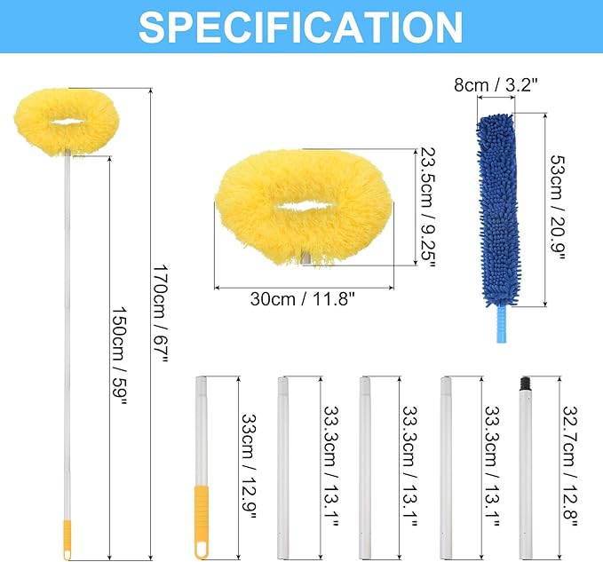 PATIKIL Ceiling Fan Cleaner Duster 12.9 to 59 2 in 1 Microfiber Duster Extendable Handle Fan Blade Cleaning Tool Removable Washable for Furniture Blind Yellow