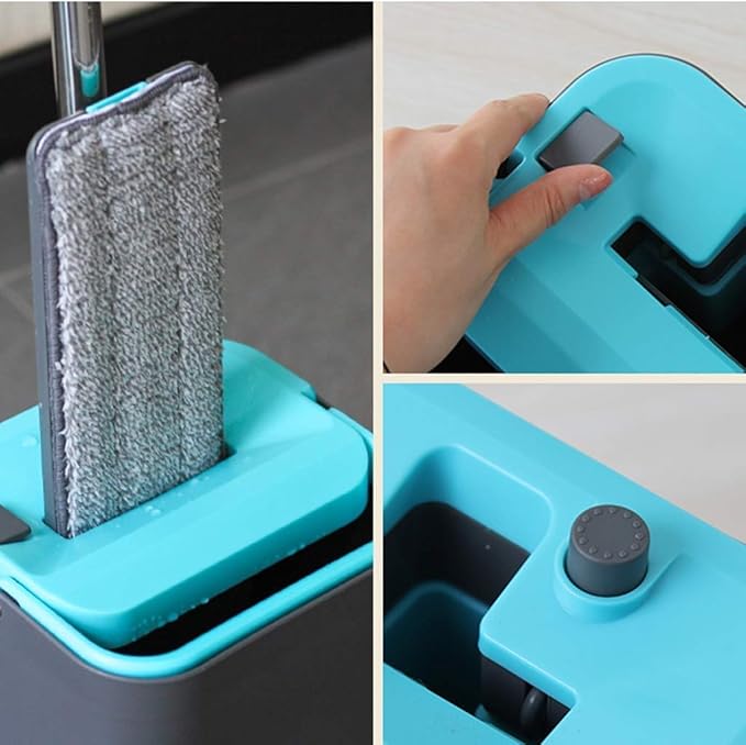 Flat Floor Mop and Bucket Set for Home Cleaning System with Stainless-Steel Handle/Washable Microfiber Pads