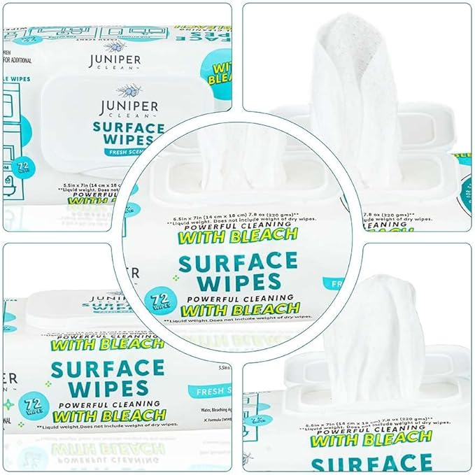 24 Pack Surface Cleaning Wipes with Bleach All-Purpose Cleaner for Bathroom Kitchen Office 1728 Count Soft Flow Fresh Scent Lint Free &amp Durable