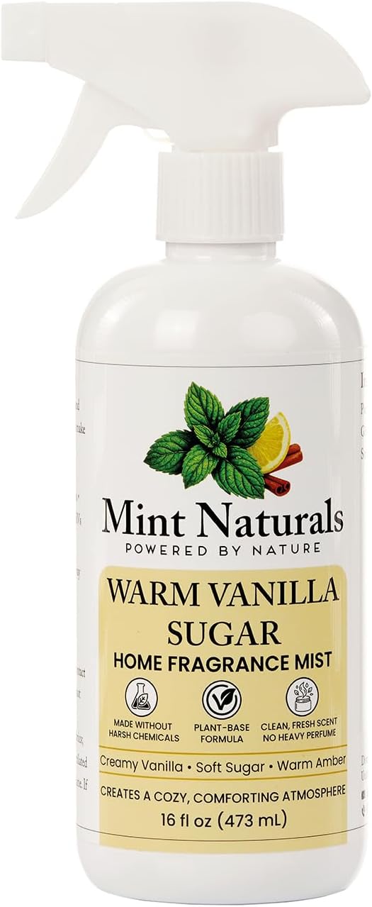 Natural Warm Vanilla Room Spray &amp Odor Eliminator – Cozy Vanilla Sugar Fragrance Mist That Helps Refresh Indoor Air 16 oz – Made in USA by Mint Naturals