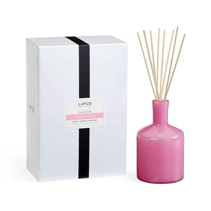 LAFCO New York Signature Reed Diffuser Duchess Peony - 15 oz - Up to 9 Months Fragrance Life - Reusable Hand Blown Glass Vessel - Natural Wood Reeds - Made in The USA
