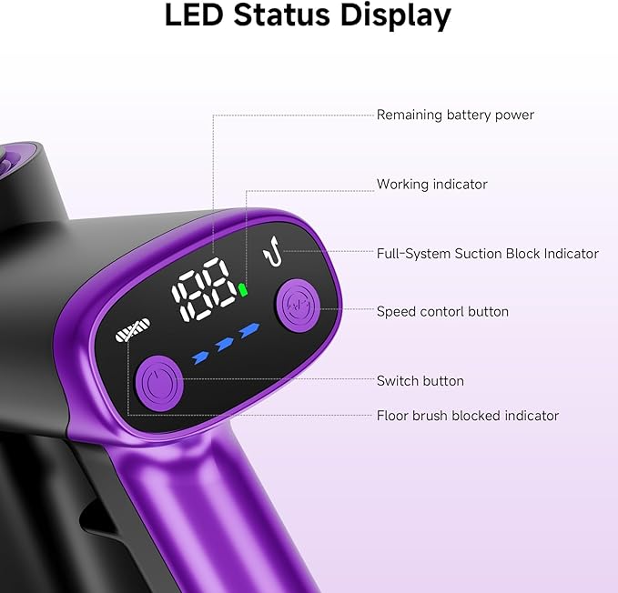 Cordless Vacuum Cleaner40Kpa Powerful Vacuum Cleaners for Home Vacuums with LED Display Anti-Tangle 8 in 1 Lightweight Vacuum for Hard Floors Pet Hair(Black)