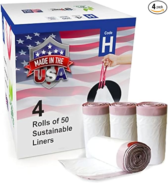 Compatible with Code H - 200 Count Durable Custom Fit Plastic Trash Bags w/Drawstring - 30-35 Liter/ 8-9 Gallon Trash Cans - Made in USA