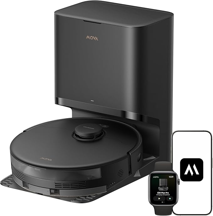 Mova E30 Pro Plus Robot Vacuum 19000Pa Suction DuoRoller Brush Anti-Tangle Self-Emptying 90-Day Hands-Free Extendable Side Brush for Edge Cleaning App &amp Voice Control