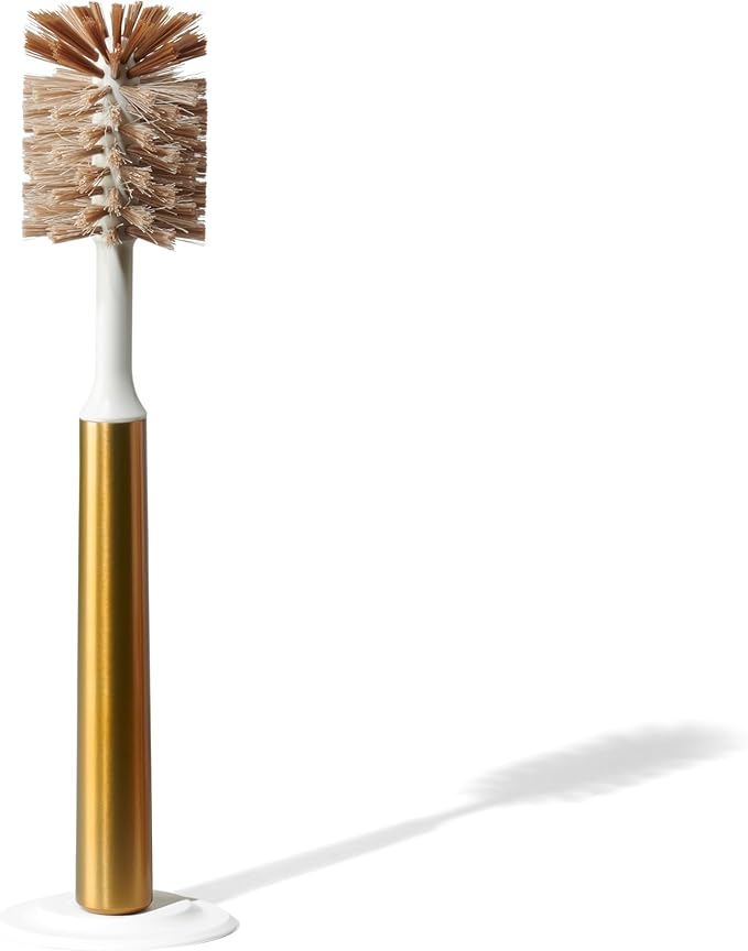 Ionic Bottle Brush Magnetized to Stand Upright Stainless Steel with Replaceable Head Brass/Gold