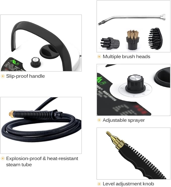 2500W Portable Handheld Steam Cleaner High Temperature Pressurized Steam Cleaning Machine with Brush Heads and Gloves for Kitchen Furniture Bathroom Car