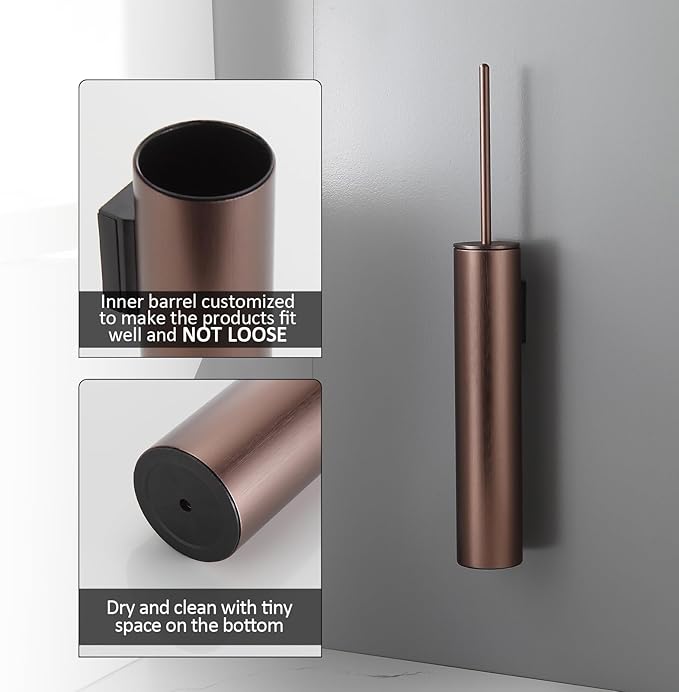 BGL Toilet Brush and Holder Set Rose Gold Wall Mounted for Bathroom Round Design