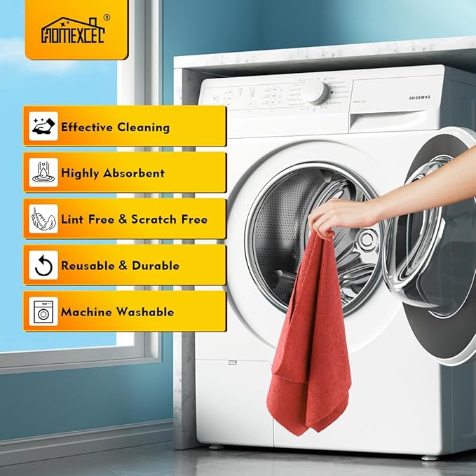 HOMEXCEL Red Shop Towels 100 Pack Reusable Microfiber Cleaning Cloth Bulk Multipurpose Microfiber Towels for Cars House and Kitchen Highly Absorbent Cleaning Rags 11.5 x 11.5 inch