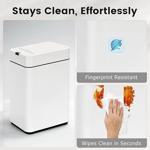 Sensor Trash Can with Butterfly Lid 2.6 Gallon Rectangular Automatic Garbage Can Stainless Steel Trash Bin Slim Waterproof Wastebaskets with Lid Soft Close for Under Counter White