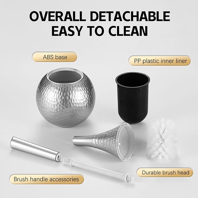 Silver Toilet Brush and Holder Set Contemporary Brushed Metal Look with Anti-Splash Shield Rust-Proof ABS Modern Bath Accessories for Home &amp Hotel