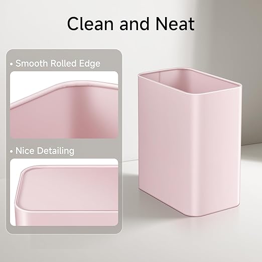 TIPGO Small Metal Trash Can 2.1 Gallon Slim Trash Can for Bathroom Wastebasket Garbage Bin for Bedroom Office Kitchen Under Sink (Pink)