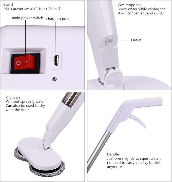 Haofy Cordless Electric Mop High Speed Rotation 1000 Times Per Minute Dry Wet Dual Use with 2000mAh Lithium Battery for Bedroom Living Room Office Hotel