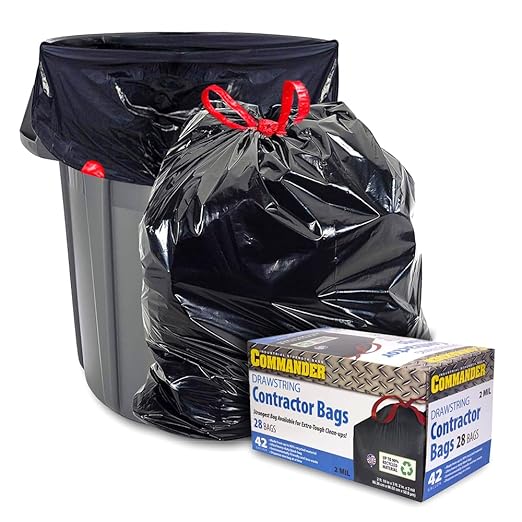 Commander 42 Gallon 2 MIL Black Heavy Duty Trash Bags - 34 x 38 - Pack of 28 - For Home Kitchen Lawn Outdoor Construction &amp Contractor