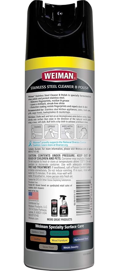 Weiman Stainless Steel Cleaner &amp Polish Aerosol 17 oz - 6 Pack