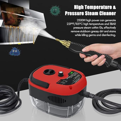 1500W Portable Handheld Steam Cleaner High Temperature Pressurized Steam Cleaning Machine with Brush Heads for Kitchen Furniture Bathroom Car Floor Steamer CleaningRed