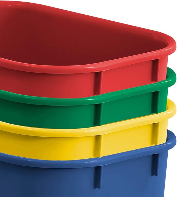Acrimet Wastebasket Bin for Recycling 6.75 Gallon/ 27 Quart/ 25.552 Liter (Made of Plastic) (Metal/Yellow Paper/Blue Glass/Green Plastic/Red) (Set of 4)