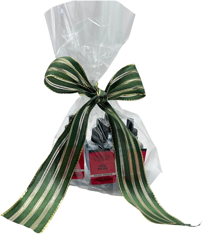 Bath &amp Body Works FRESH BALSAM Wallflowers Home Fragrance Refill Gift Set with 30-Inch Forest Green Ribbon and Metallic Gold Stripes &amp Sheer Accents for Holidays 0.8 fl oz each - Pack of 4