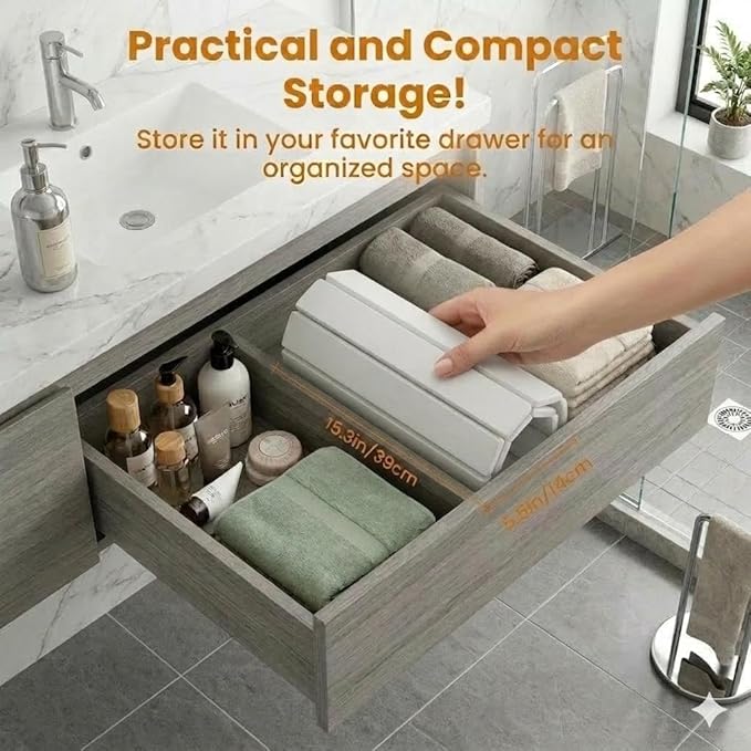 Premium Foldable Stone Bath Mat - Ultra Absorbent Quick Drying Compact Easy to Store &amp Clean Non-Slip Diatomaceous Earth Bath Shower Mat (White)