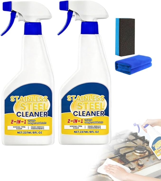 Professional Cleaner for Stainless Steelfor Home and Kitchen UseStainless Steel Cleaner Polish Spray Removes Fingerprints Water Marks and Grease (2PCS)
