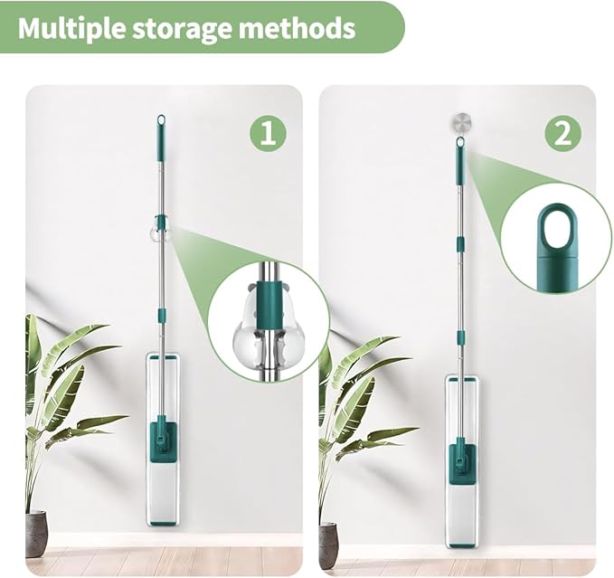 CQT Commercial Flat Microfiber Floor Mop Cleaning System 24 Inch Wet Dry and Dust Hardwood with 4 Washable Pads Cleaner for Laminate Tile Stainless Steel Handle and Extension (PT14 Green)