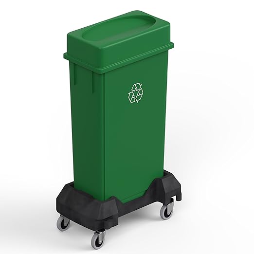 23 Gallon Green Rectangular Slim Trash Can with Drop Shot Lid and Dolly | Great for Home Commercial or Restaurant Use.