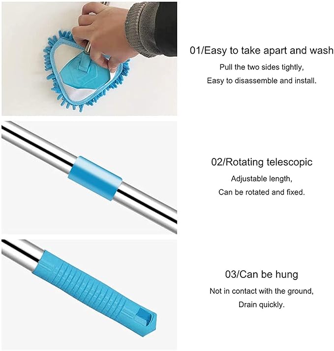 Wet and Dry mop 180 Degree Rotatable Adjustable Triangle Cleaning Blue MopHousehold Bathroom Kitchen Ceiling Tile (Mop)