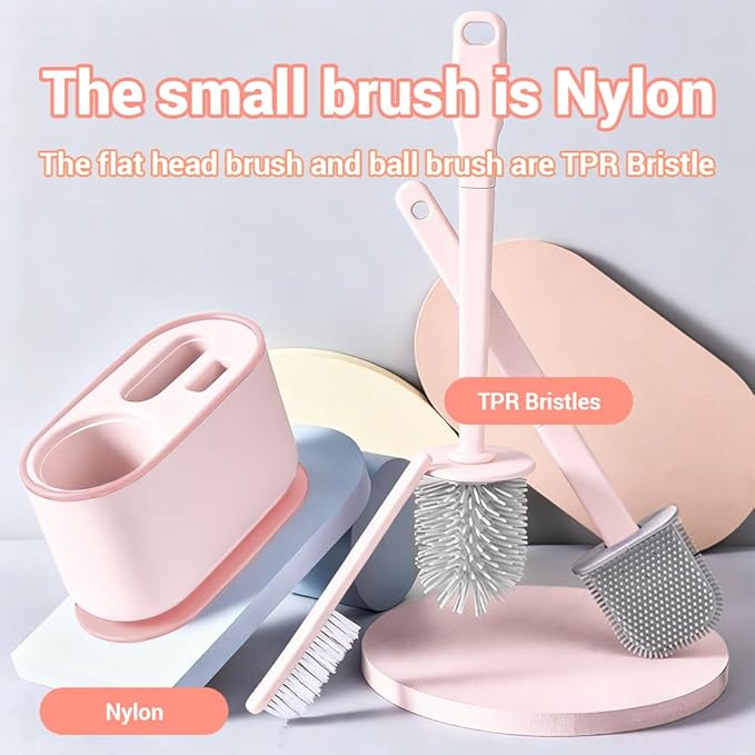Toilet Brush Set Bathroom Accessories Toilet Bowl Cleaners Deep Cleansing Multifunctional Hanging Toilet Brush Set for Bathroom(Cherry Blossom Pink)