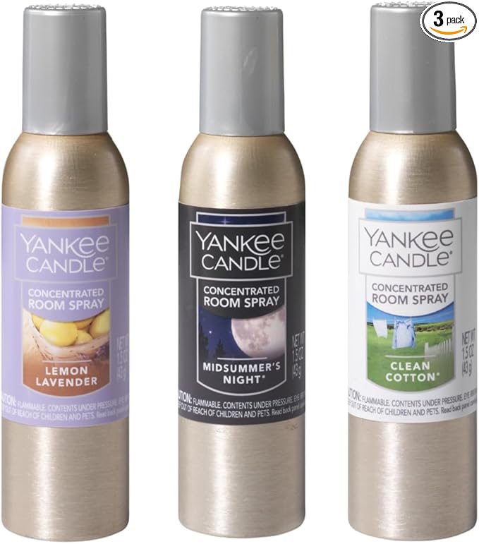 Yankee Candle Concentrated Air Freshener Room Spray Lemon Lavender Midsummer's Night Clean Cotton (1 Ea.) (Variety Pack)