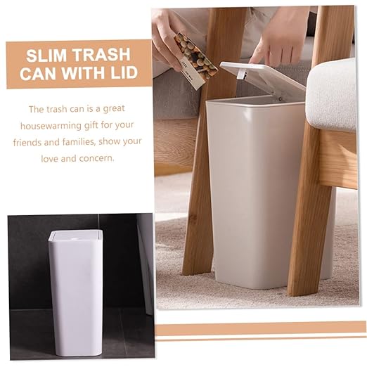 Small Trash Can with Lid Plastic Waste Basket for Bathroom Kitchen Office Compact Design for Narrow Spaces Reliable Trash Container for Home