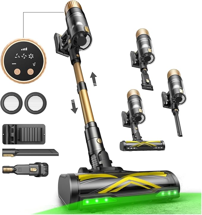 Ultenic Cordless Vacuum Cleaner 600W 60KPA 65Mins Vacuum Cleaners for Home Stick Vacuum Cordless with Touch Screen Self-Standing 180° Lay-Flat Anti-Tangle Brush for All Floors/Pet Hair/Carpets