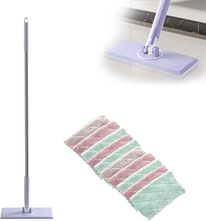Snap Grip Mini MopZero Touch No Wash Lazy MopCompatible with Swiffer &amp Face Towels360 Degree Rotating Adjustable for Wet/Dry FloorsTileHardwoodCorners.(50 inches+Cloth *10).