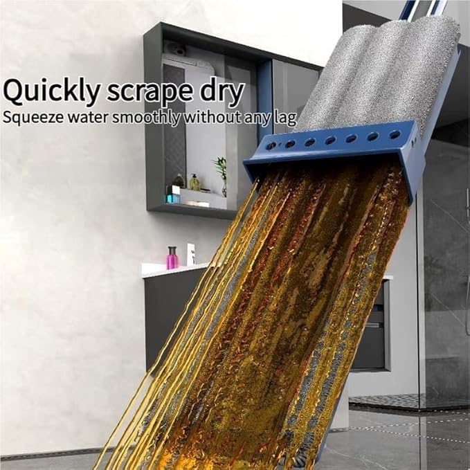 Large Flat Mop 360 Rotation Flat Mops with Microfiber Washable Pads Wet and Dry Use EVA Wiper Strip for TileHardwoodWindows 12027(Blue)